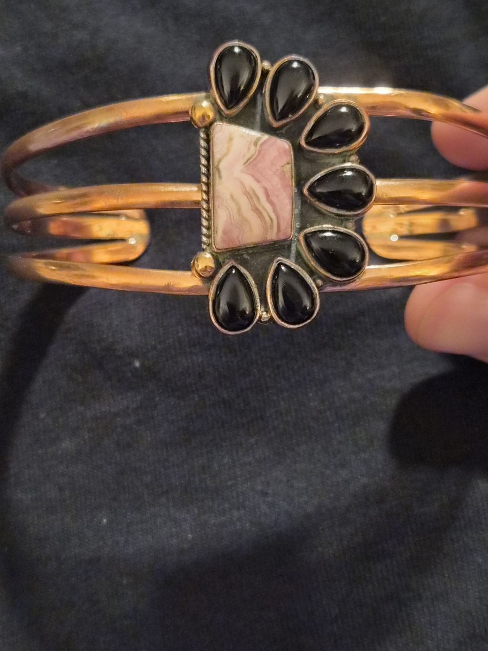 Rhodochrosite And Onyx Copper Cuff
